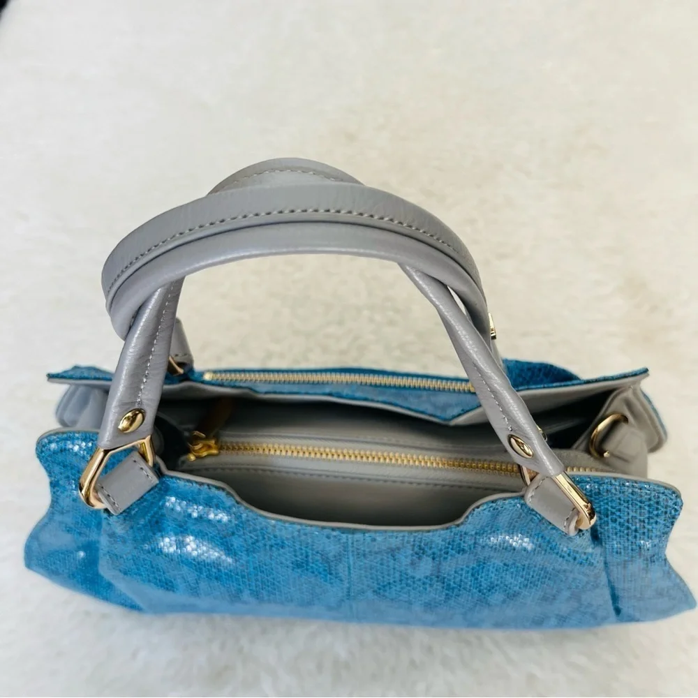 Lupuy Snakes Skin Print Blue/Gray Leather Handbag/Satchels Bag